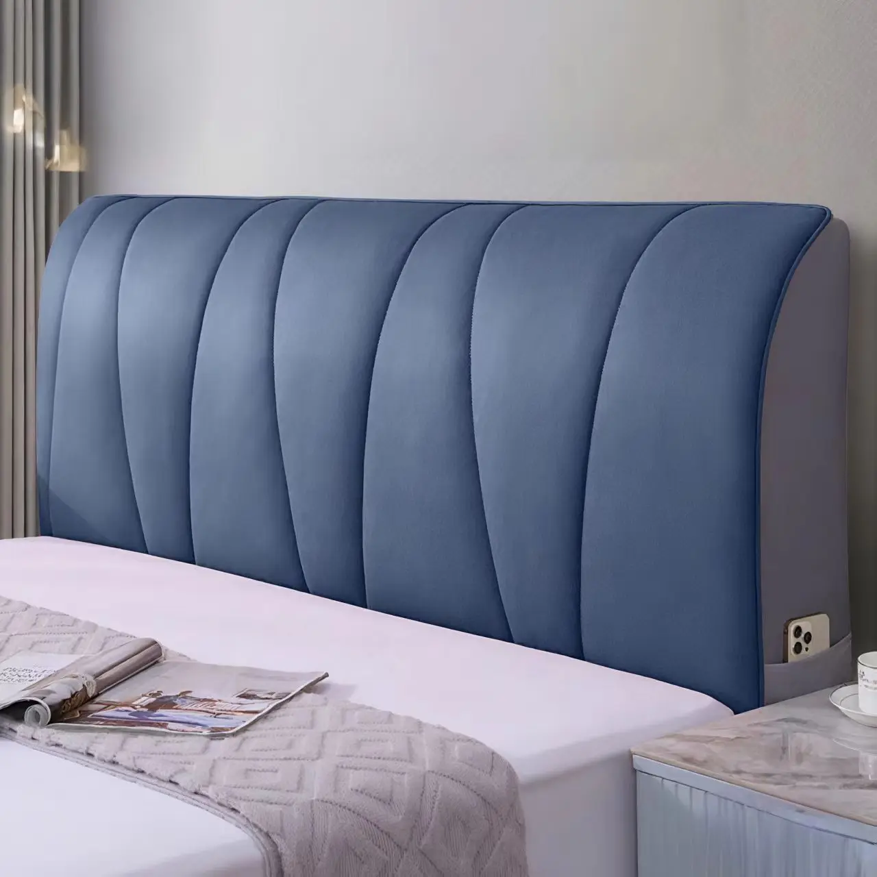

Thicken Velvet Plush Quilted Bed Head Cover Luxury Solid Color Queen Size Bed Back Cover Flannel All-inclusive Headboard Cover