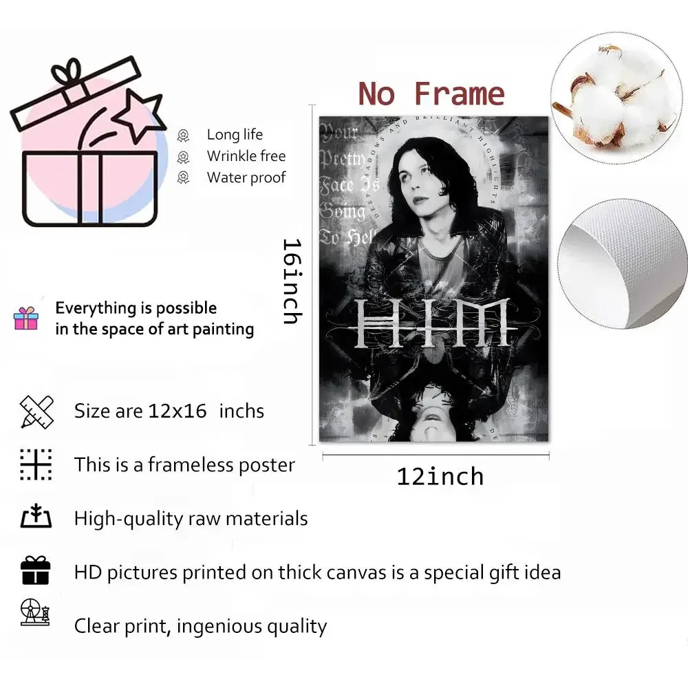 Ville Hermanni Valo HIM Love Metal Heartagram Gothic Rock Frontman Poster 1200DPI Living Room Wall Art Nordic Unframed Canvas