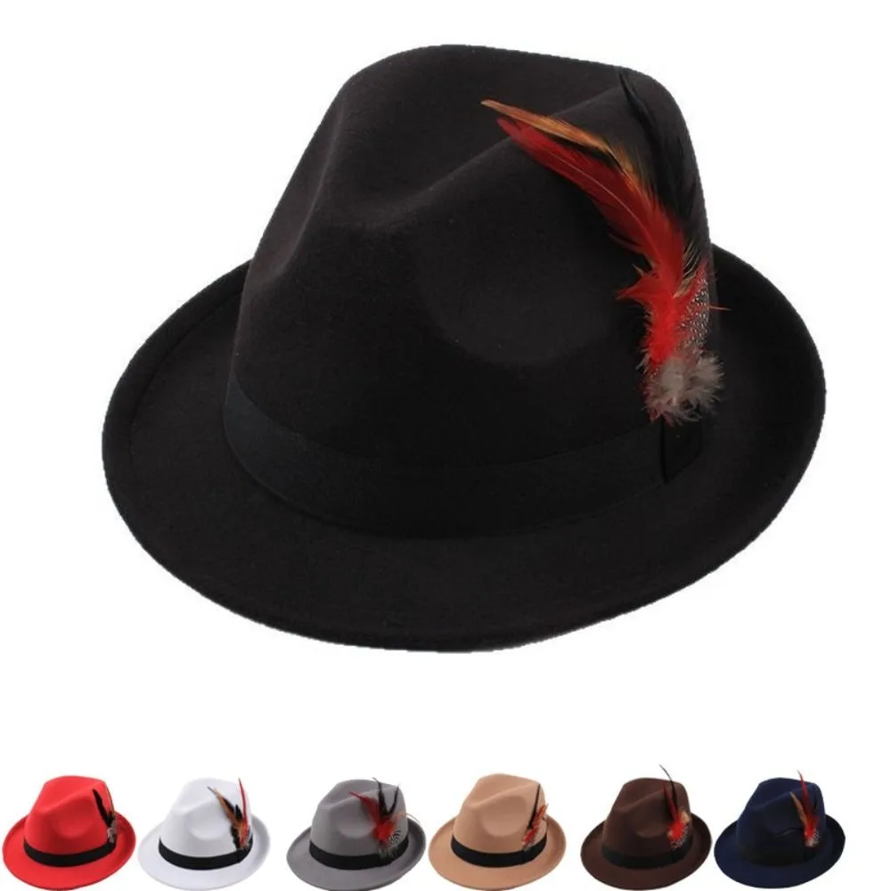 Retro Dress Up Feather Decors Fedora Hat Panama Fedora Hat Topper Hat Vintage Jazz Jazz Hat Travel