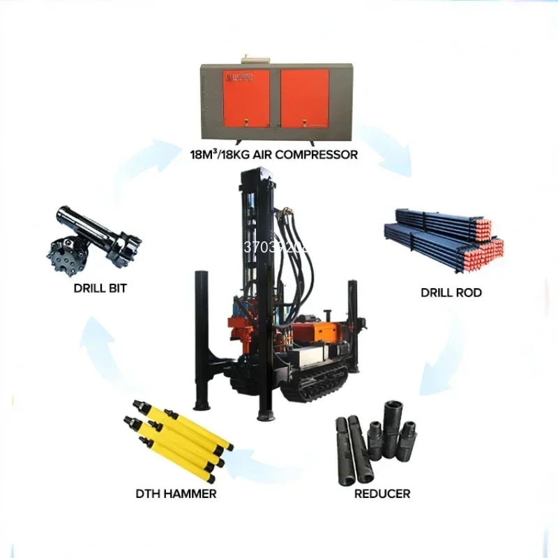 DTH Crawler Drilling Rig Depth Easy To Operate Depth 180m Diesel Rotary Portable Rubber Crawler Water Well Drilling Rig