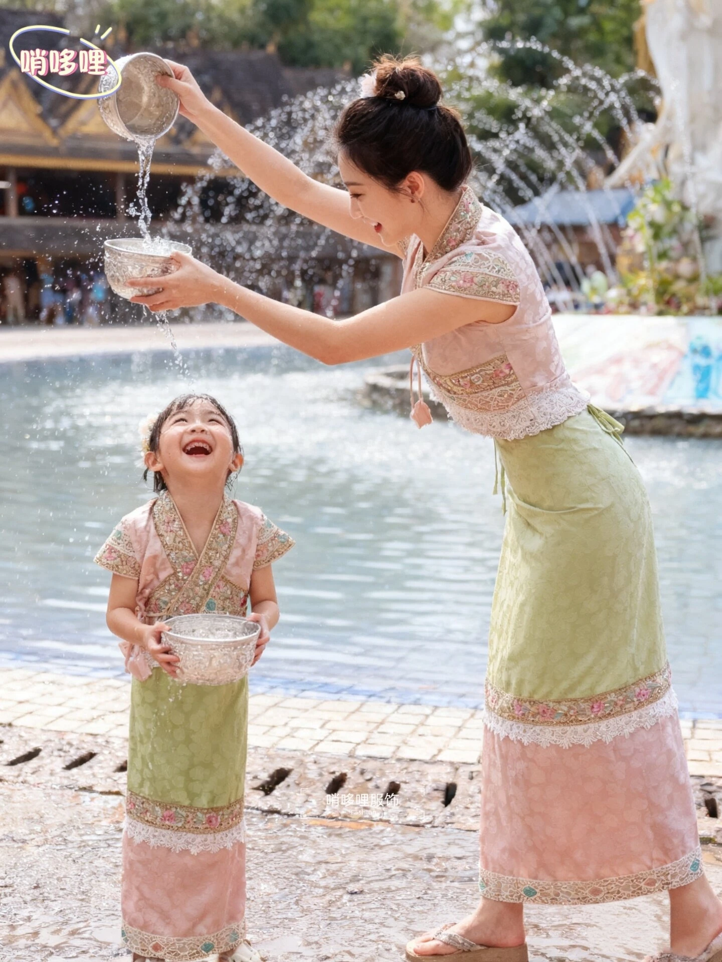 

New Traditional Dai Ethnic Costume Travel Photography Wear Sweet Elegant Summer Parent-Child Matching Outfit Thai Clothing