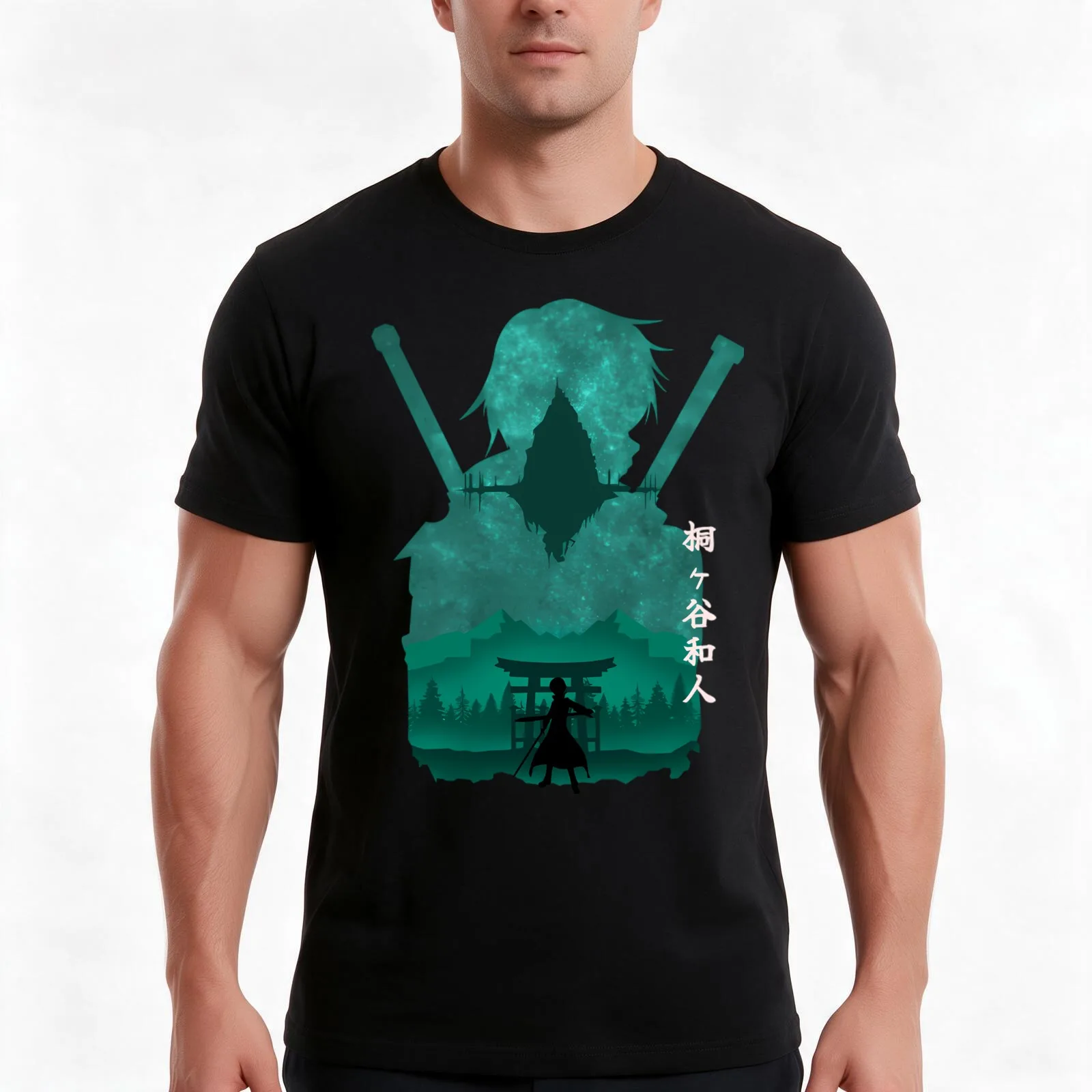 Anime Space Kirito Sword T-Shirt, Summer Casual Cotton Tee, Oversized Streetwear Tops, Vintage Graphic Print, Unisex Men Women