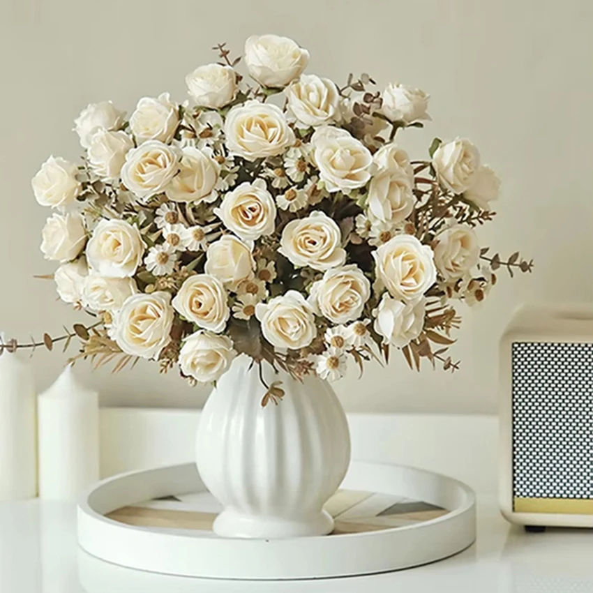 Silk Roses Artificial Flowers Diy Wedding Home Room Valentine Festival Decor Bridal Bouquet Table Warm Atmosphere Buliding Props