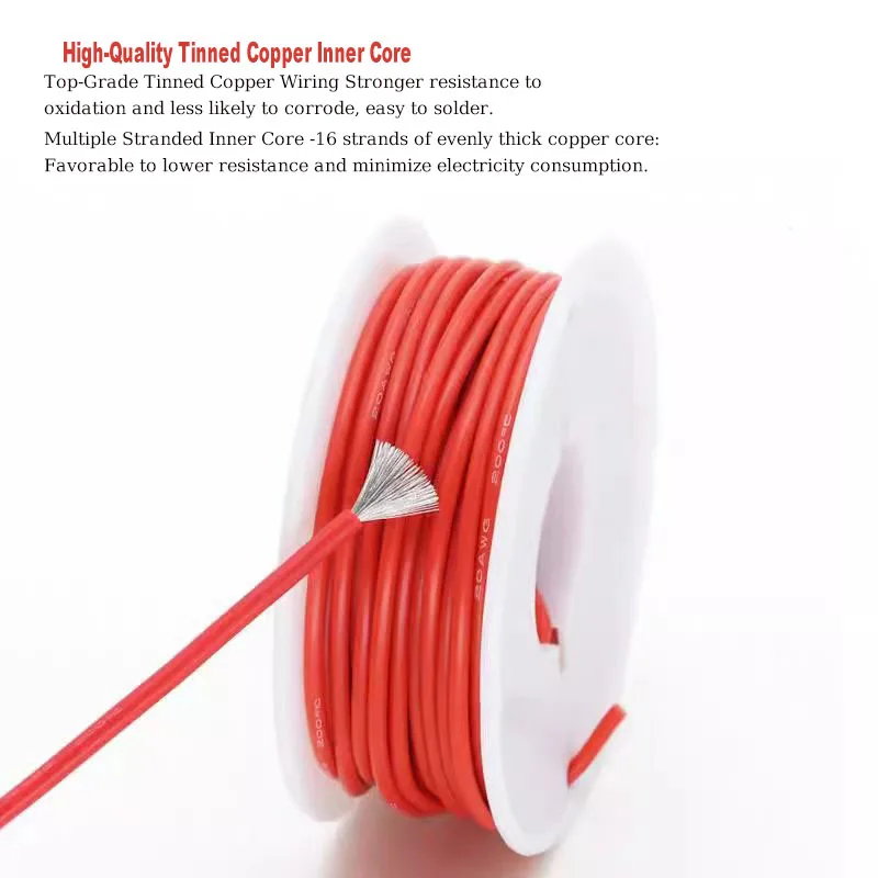 Silicone Wire 16awg 18awg 20awg 22awg 24awg 26awg 28awg 30awg Flexible Tinned Copper Connecting Wire with Spools for Automotive