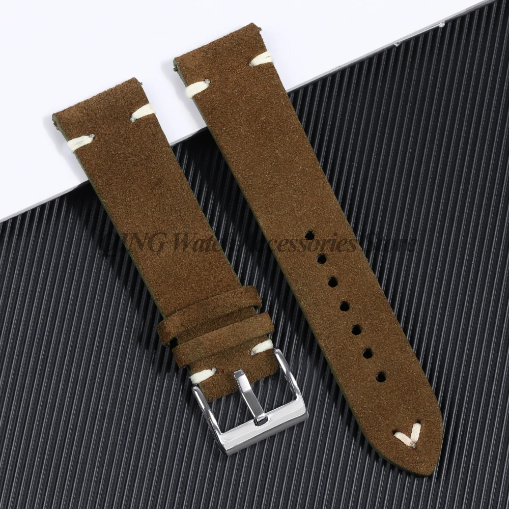 Suede Stitching Genuine Leather Watch Band 18mm 20mm 22mm Quick Release Vintage Bracelet Blue Brown Watch Strap Replacement