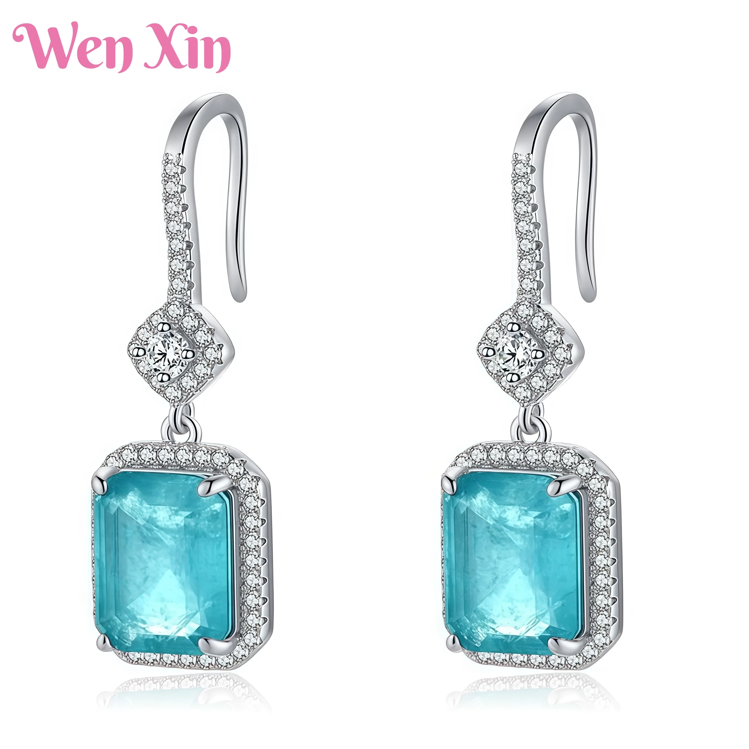 

WENXIN Top Quality Luxury Brand Jewelry Temperament Blue Treasure Stud Earrings Gold Plated Eardrop Drop Earrings Jewelry