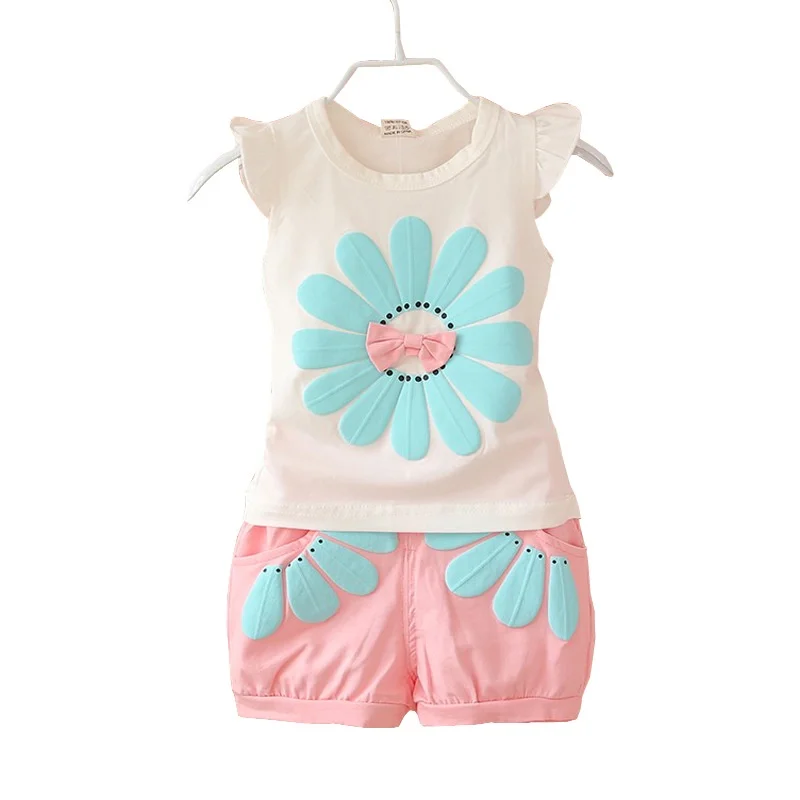 New Baby Girls Clothing Outfits Brand Summer Newborn Infant Sleeveless T-shirt Shorts 2pc/Sets Clothes Casual Sports Tracksuits