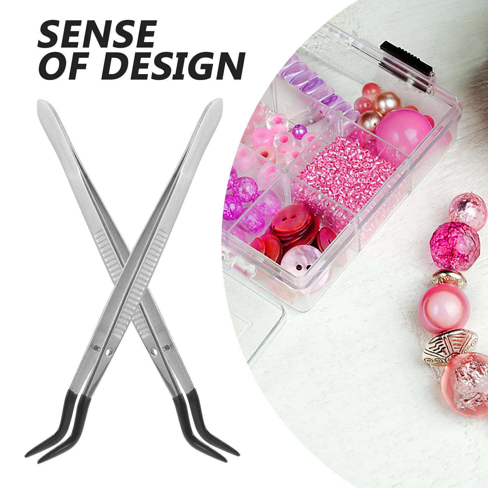 Pinzas para manualidades, joyería de Metal de acero inoxidable, recogedor de sellos multiusos de goma, 2 uds.