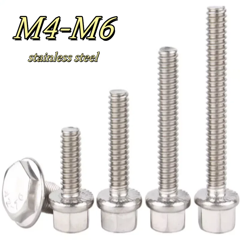 

M4 M5 M6 304 Метрическая резьба из нержавеющей стали с шестигранной головкой и зубчатым фланцевым винтом с шестигранной шайбой