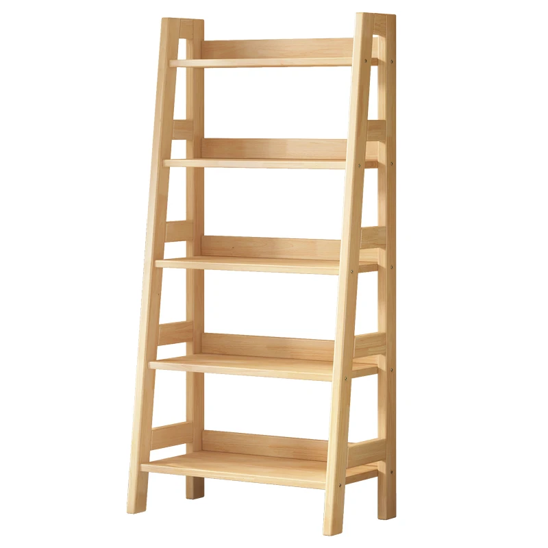 

All solid wood bookshelf shelf, multi-layer trapezoidal, storage rack, floor-to-ceiling simple rubber wood storage flower stand