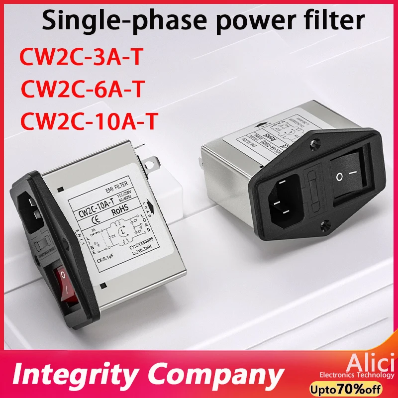 CW2B-3A/ 6A/10A-T power filter CW2C-3/6/10A-T receptacle type purification with dual safety switch with lamp EMI interference
