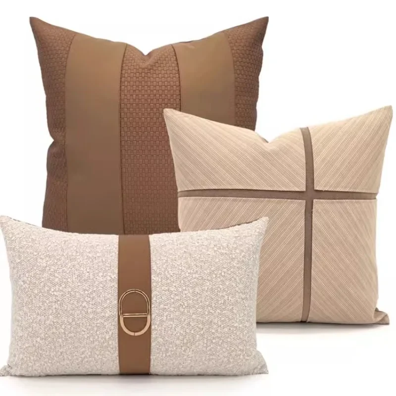 30x50/45/50cm Lumbar Pillowcase Golden Buckel Luxury Cream Coffee Color Cushion Cover Pillowcase Gwaist Pillow Cover