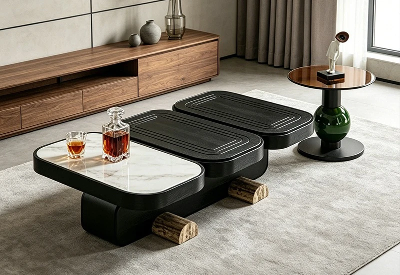 Italian light luxury marble coffee table combination rectangular living room
