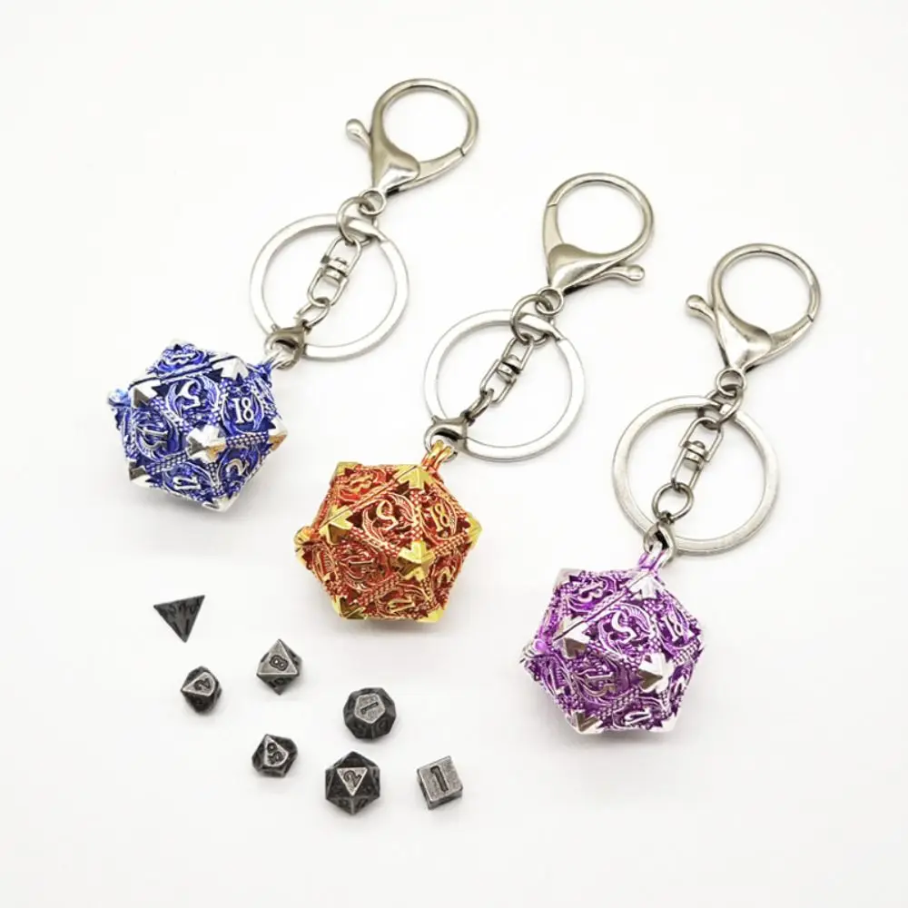 1 Set 20-sided Hollow Metal Dice Keychain DND TRPG Hollow Metal Dice Keyring Mini Exquisite Polyhedral Dice Keychain