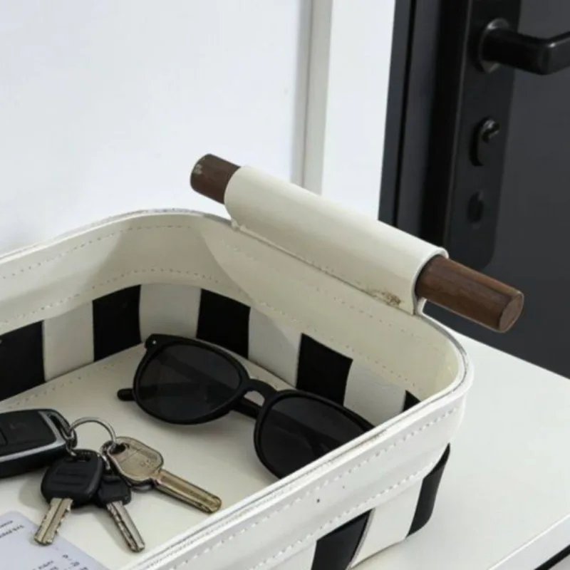 Creative Artificial Leather Storage Baskets Weave Pattern Box Snack Bin Bedroom Living Room Luxury Multi Function Organ