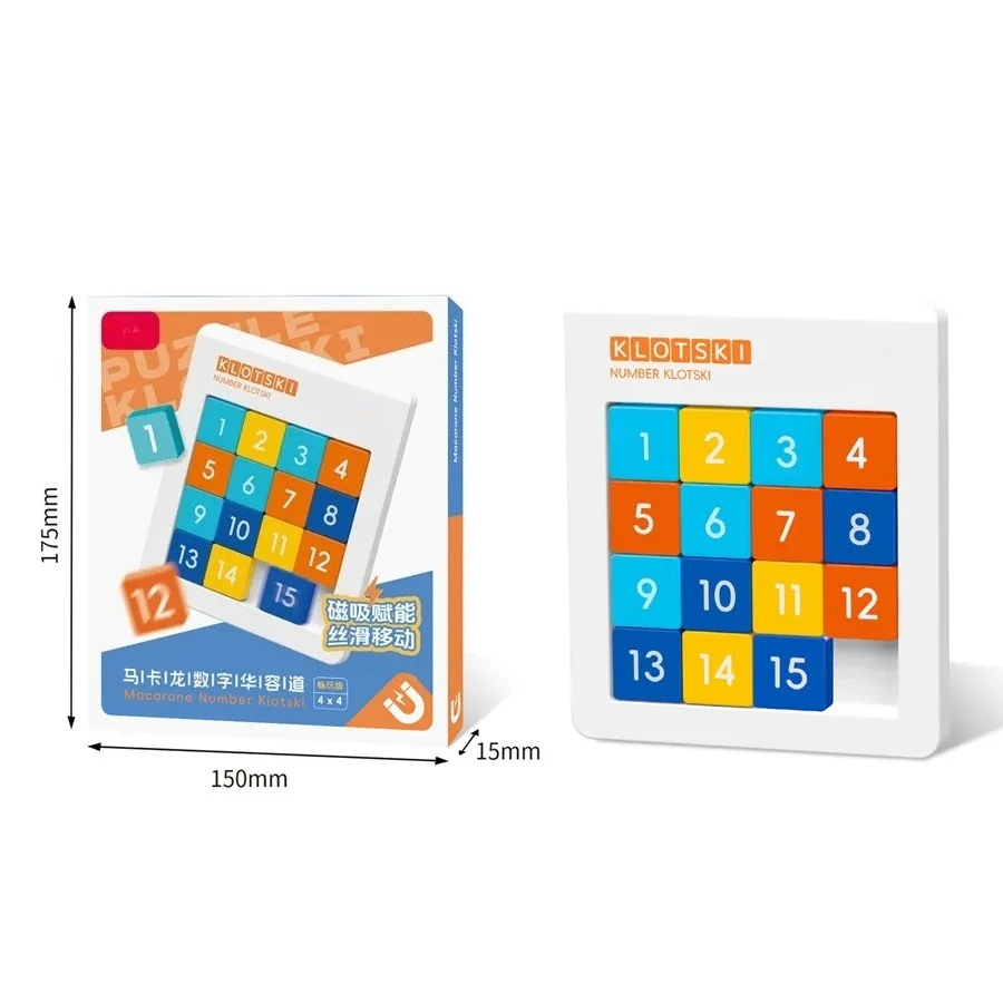 Numéro Klotski 4x4 Macaron vitesse magnétique bloc coulissant jeu éducatif Puzzle jouet testeur de cerveau pour enfants enfants cadeau d'anniversaire