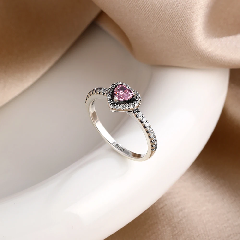 جديد 925 فضة سحر الحب قفل الأحمر على شكل قلب خواتم النساء خواتم غرامة مجوهرات هدايا امرأة الموضة #3