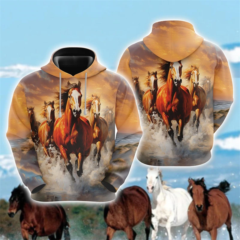 Horse lover hoodie for men clothing casual Farm Graphic Sweatshirts Horse face pullovers Equestrian tracksuit casual male tops