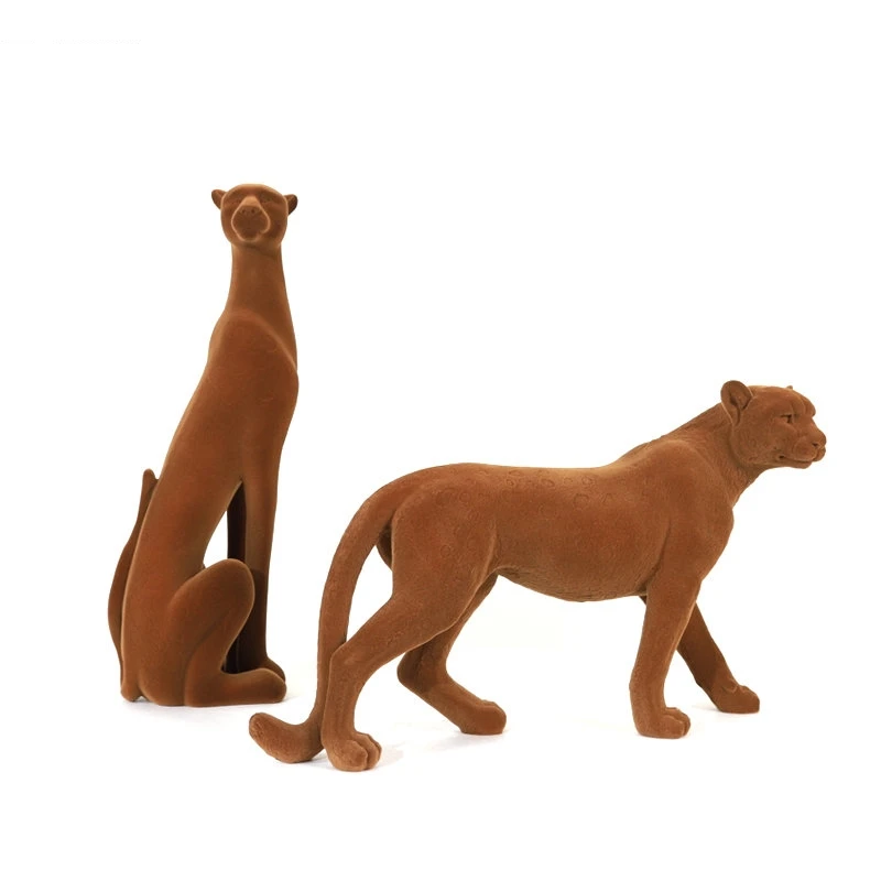 Flocking Leopard Statue Desk Decoration Animal Ornaments Modern Decor Abstract Crafts Sculpture Room Aesthetic
