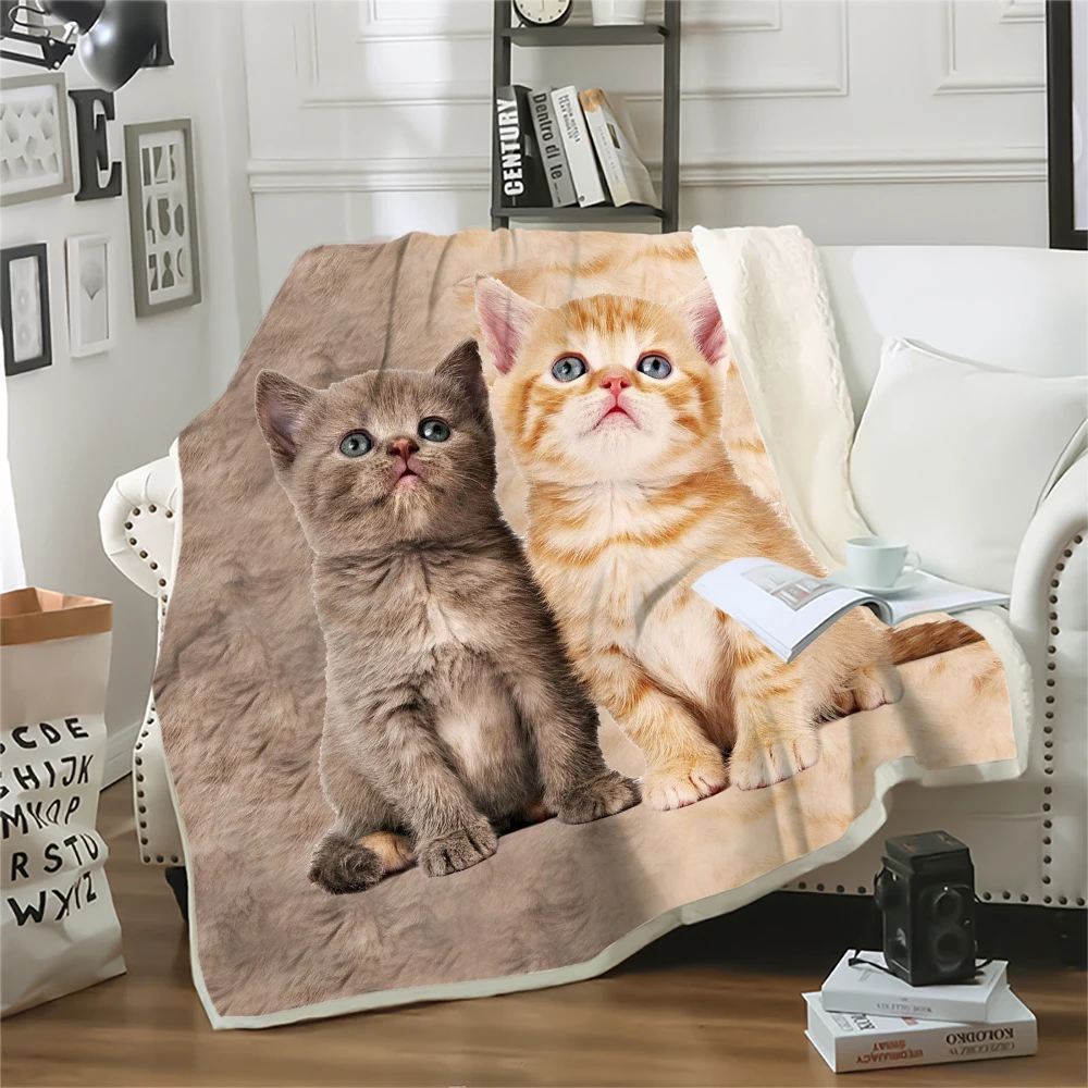 

HX Animals Blankets 3D Graphic Funny Orange Cat Double Layar Blanket Pets Printed Plush Quilt Office Nap Car Blanket