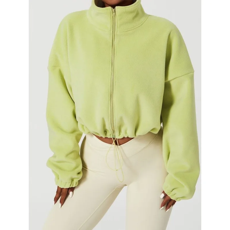 New Autumn Winter Clothes Warm High Waist Casual Sports  Coat Fleece Fitness Short Jacket Slim Lady Zip Up Sweatshirt Women