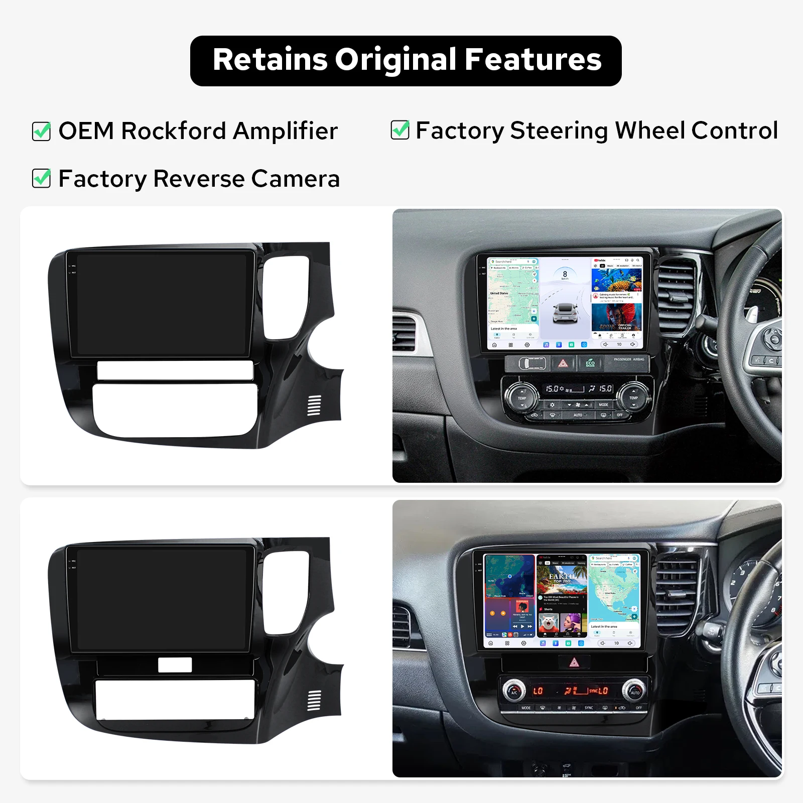 Plug And Play 9.5 Inch Car Stereo Multimedia Player For Mitsubishi Outlander 2012-2018 RHD12GB RAM 256GB ROM Keep Rockford Amp