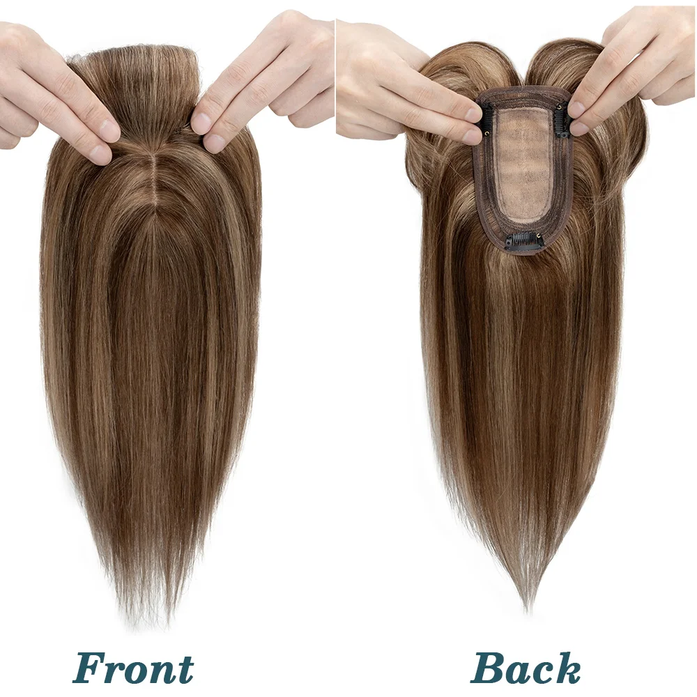 Rich Choices Toppers de cabelo para mulheres Topper de cabelo humano real com franja 150% densidade 7 * 13 cm clipe de base de seda em peças de cabelo superiores