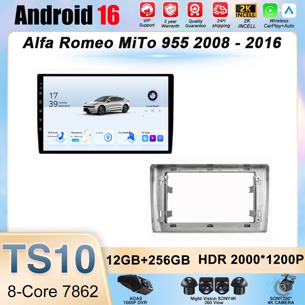 

For Alfa Romeo MiTo 955 2008 2009 2010- 2018 Android 16 Stereo Head Unit Multimedia Video Player Wireless Auto Touch Screen DSP