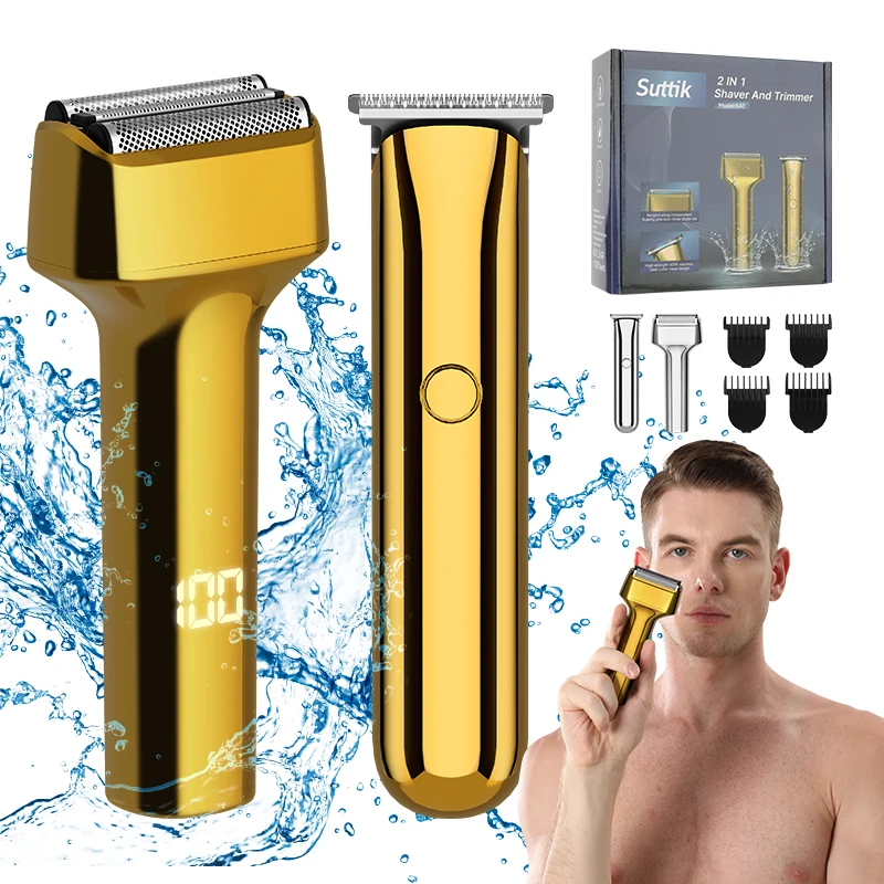 RESUXI 640 Men's Digital Display Hair Clipper Electric Shaver 3-blade Net Reciprocating Rechargeable Razor Whole Body Washing