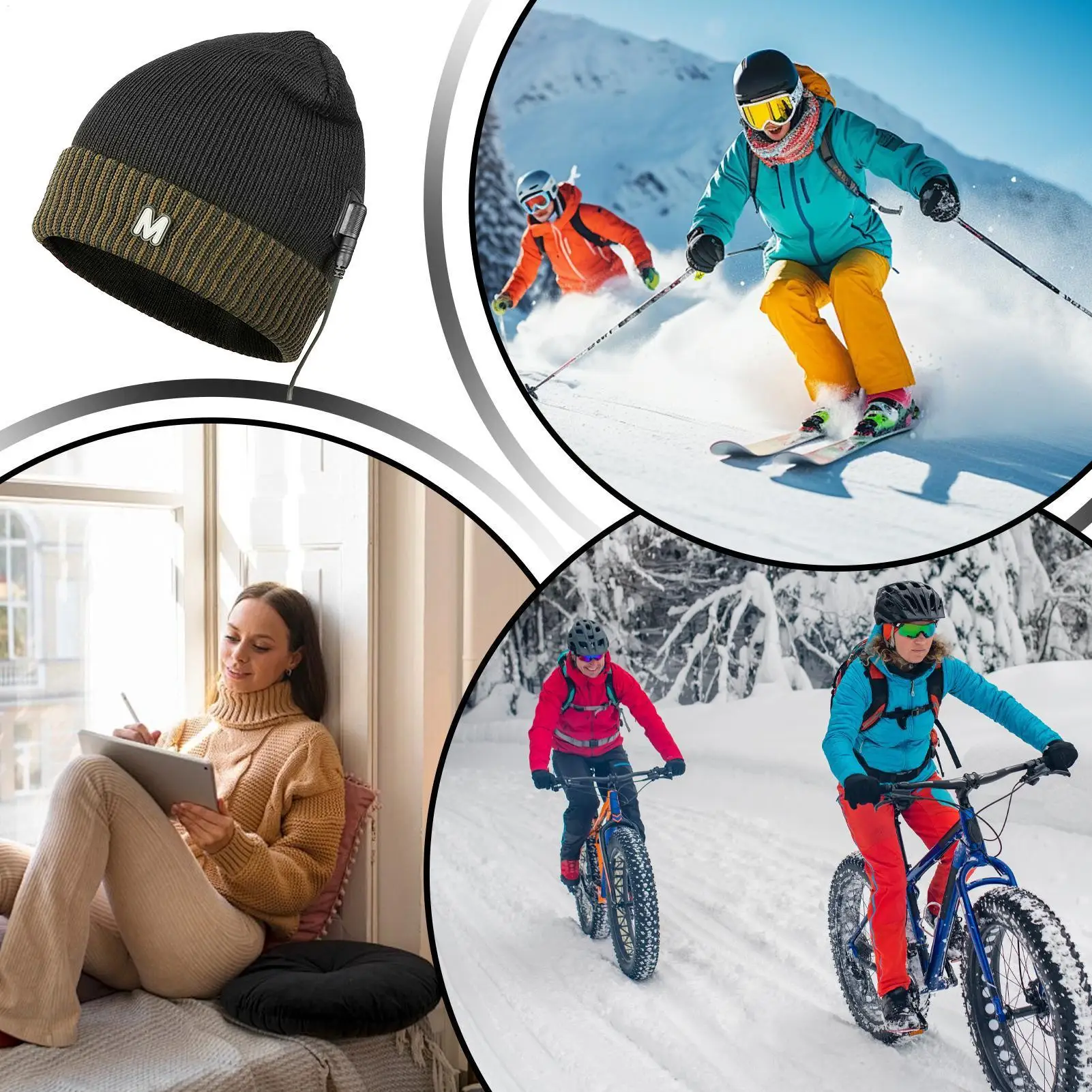

Heated Hat USB Heating Thick Comfortable Beanie Electric Winter Hat For Skiing For Men Women Traveling Skiing Hiking Working