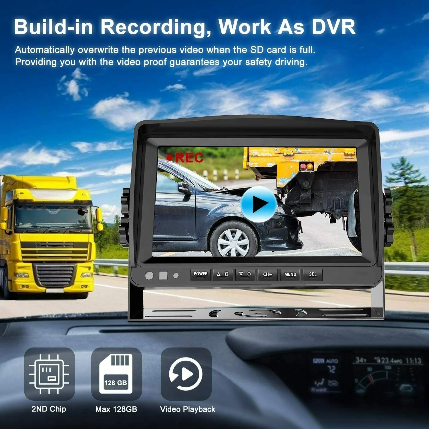 Factory Supply For Truck RV 7inch Three Split Monitor DVR+ 4PIN AHD Side Rear View Reverse Camera
