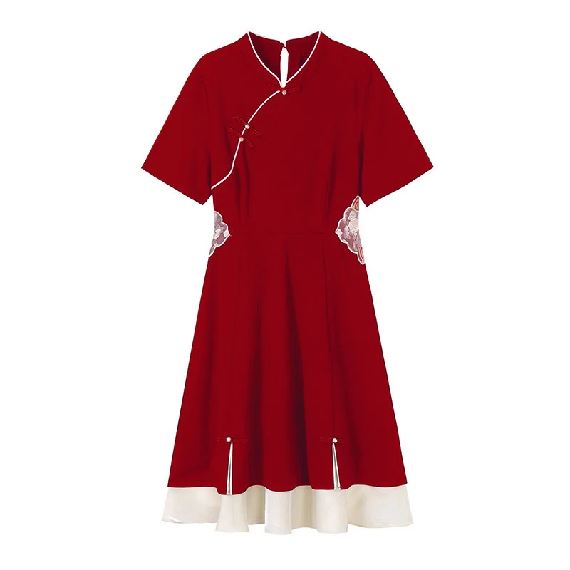 

Solid colour Short Sleeves Dress Casual Dress women Clothes 2023 Summer new Vintage A-Line dress women