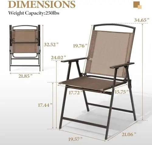 Set of 4 Patio Folding Chairs 4-Pack Dining Chairs Outdoor Portable Sling with Armrest for Camping, Beach, Garden