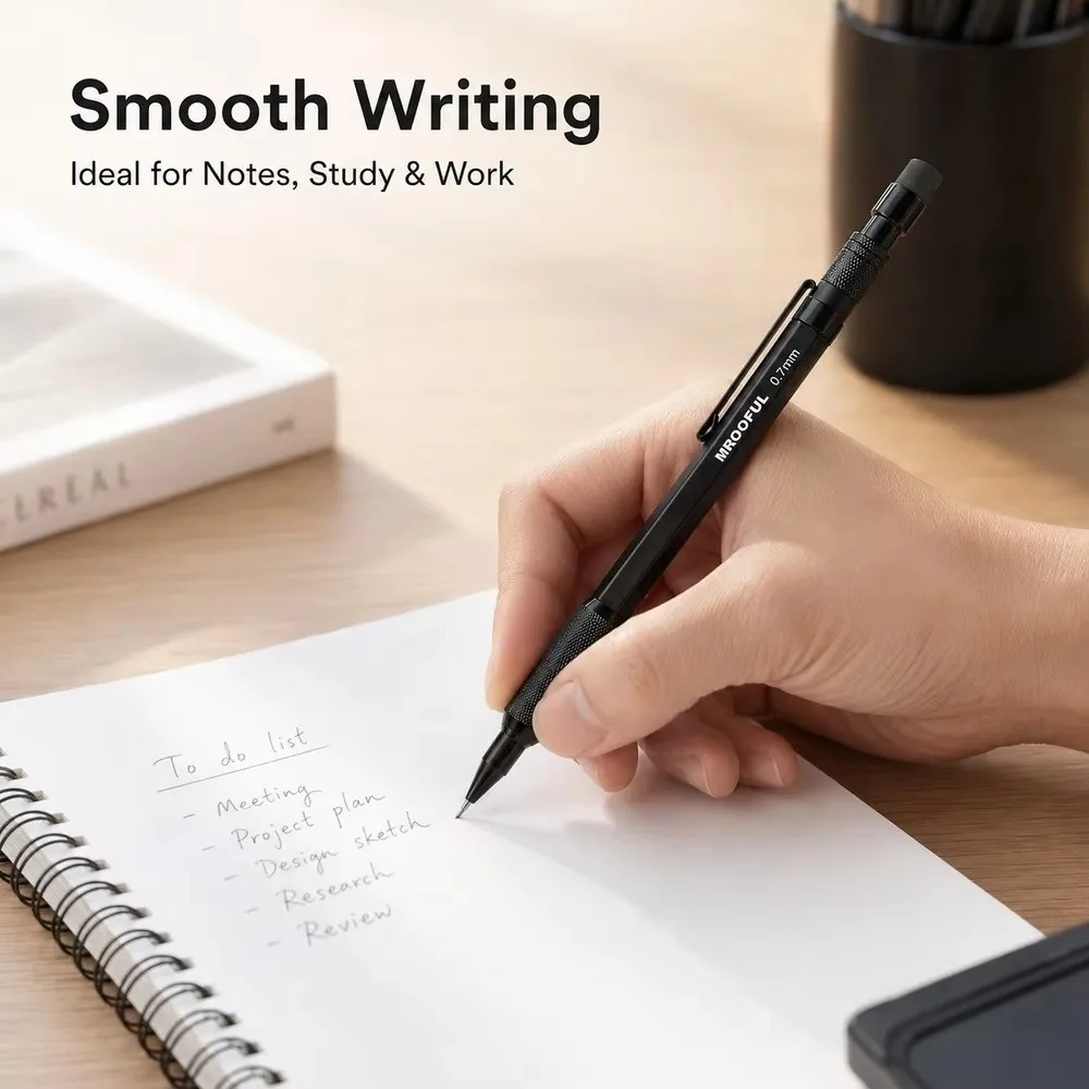 Metal Mechanical Pencil Low Center of Gravity 0.5/0.7/0.9/1.3mm Automatic Pencils with Built-in Eraser Writing Pencil Students