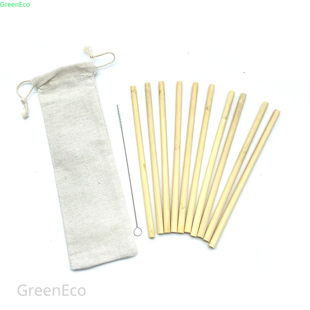 Natural Organic Bamboo Straw Set Eco Friendly Bamboo Straw Reusable Drinking Straws with Straw Case Brush