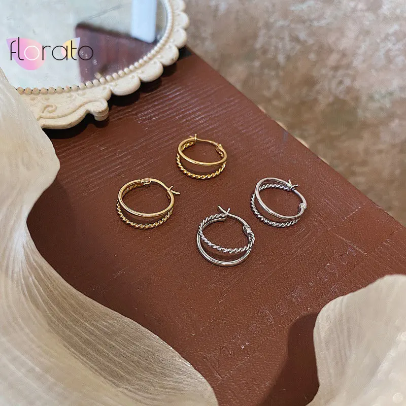 925 Sterling Silver Needle Classic Geometry Double Layer Circle Hoop Earring for Women CZ Crystal Huggie Earring Fashion Jewelry