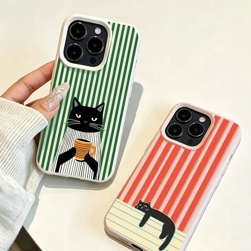 Funny Coffee Cat Pattern Lychee Casing For Samsung Galaxy S26 FE S26 S25 Ultra S24 S23 S22 Ultra Plus A27 A57 A37 A55 5G Case