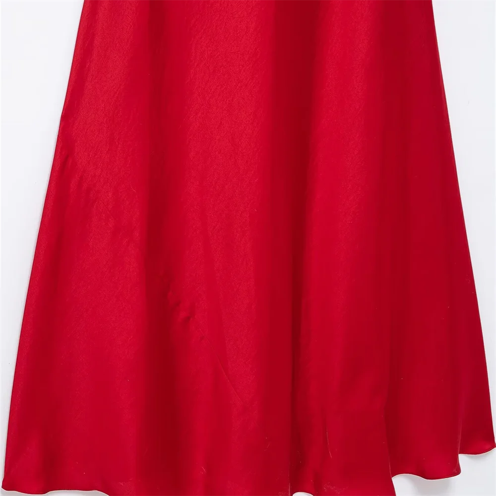 Kar&Otza 2025, lente nieuwe dames effen kleur slim fit temperament backless swingende kraag zijden satijnen jurk lang