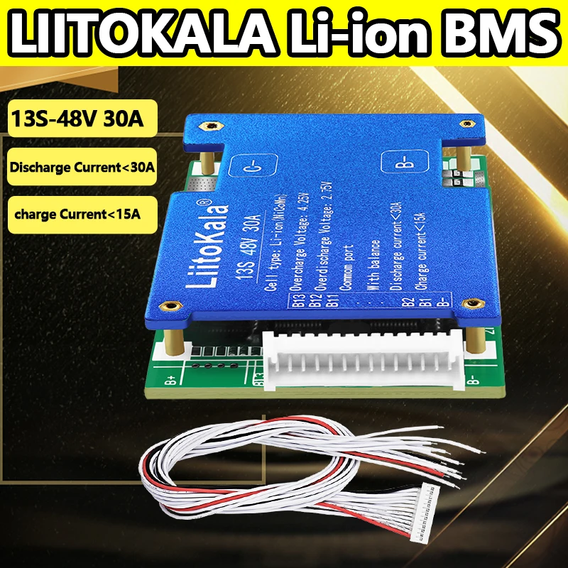 Liitokala 13S 48V30A BMS For 18650/21700/26650 48V Lithium Battery Pack Using a Balancer to Protect Charging and Discharging