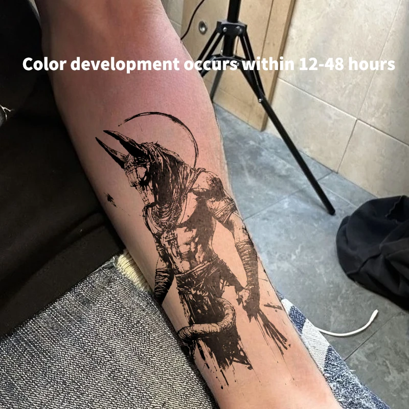 Waterproof Herbal Juice Temporary Tattoo Sticker Anubis Warrior Skull Design Fake Tattoo for Arm Leg Fashion Body Art Accessory