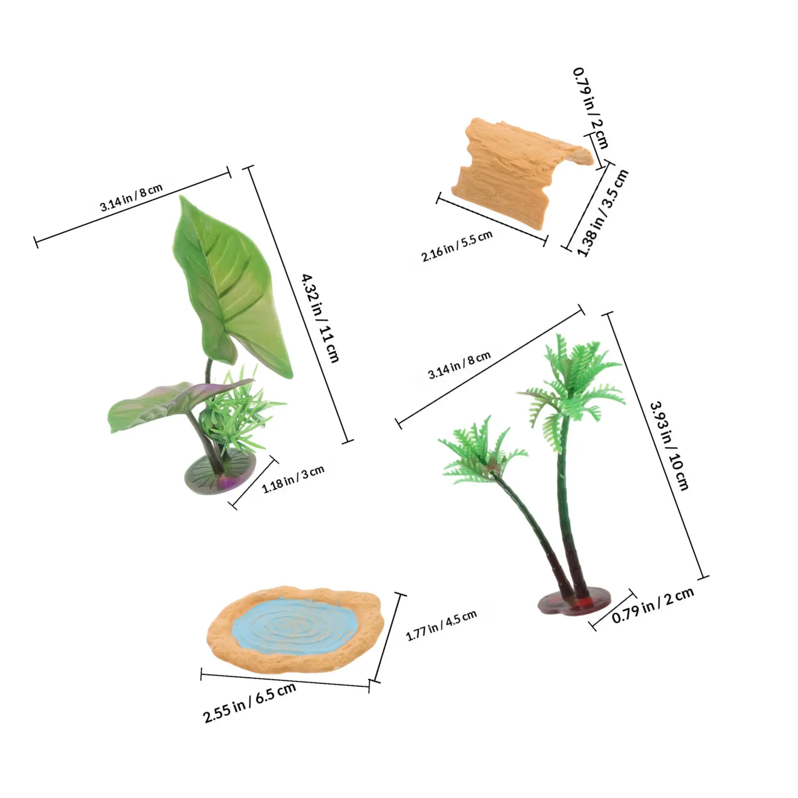 1Set Realistic Miniature Pond Set Artificial Trees Lily Pads Wooden Block for Fairy Garden Micro Landscape Zen Aquarium Decor