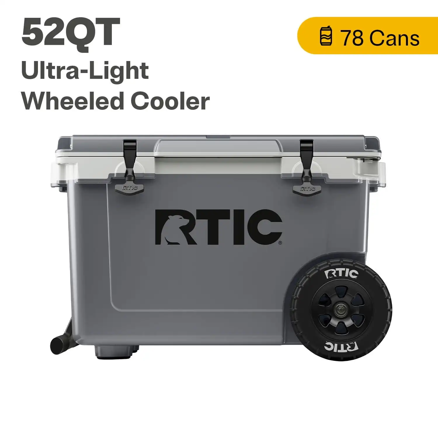 

52 QT Ultra-Light Wheeled Hard-Sided Ice Chest Cooler, Fits 78 Cans, Dark Grey & Cool Grey
