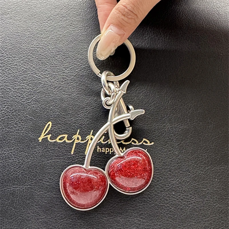 Fashion Glitter Red Cherry Keychain Cherries Pendant Keyring For Goyard LV Handbags Shoulder Bags Accessories Bag Charm