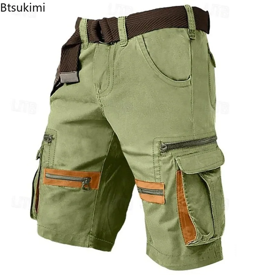 

Men's New Summer Outdoor Breathable Loose Cargo Short Fashion Multi Pockets Patchwork Shorts for Men Vintage Short Pants No Belt