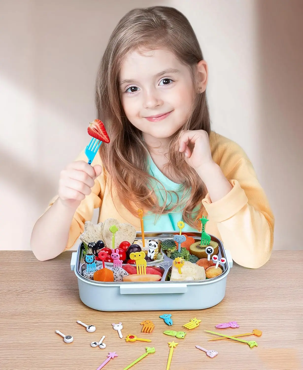 Mini Fruit Fork Set and Vegetable Cutters for Kids Children Plastic Animal Food Picks for Bento Lunch Box Decorating Accessories