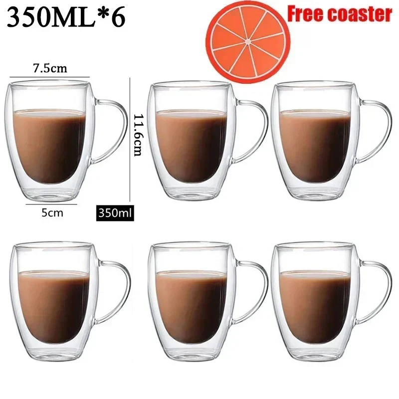 2-6 stücke Doppel-schicht Wand Transparent Tasse Kaffee Milch Trinken Becher Hohe Borosilikatglas Drink Hitzebeständige Haushalt büro