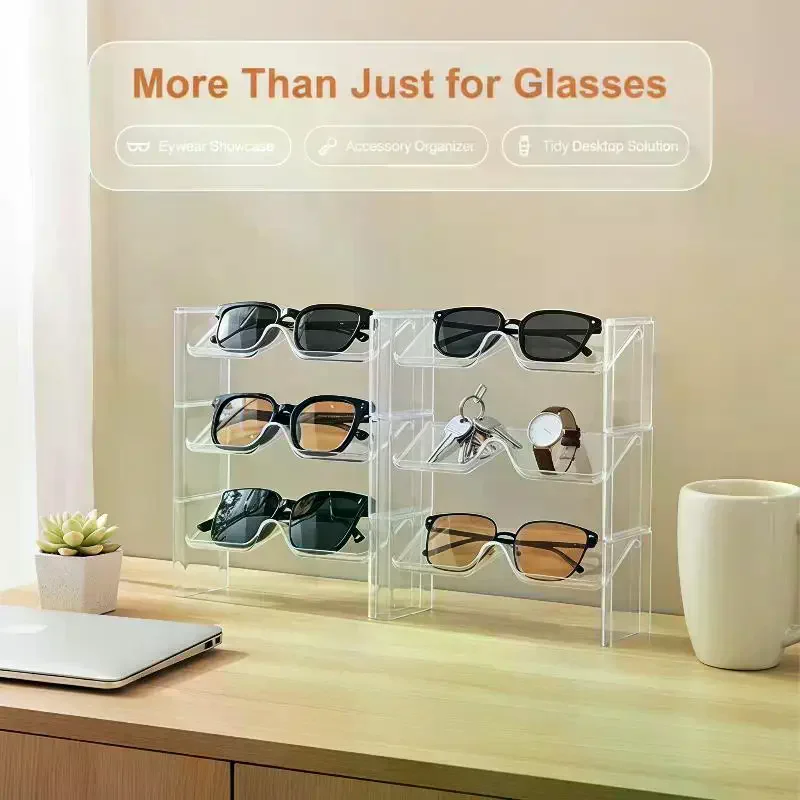 2 Pack Multi-use Sunglasses Display Stand Stackable Desktop Glasses Storage Rack for Shop Office Home