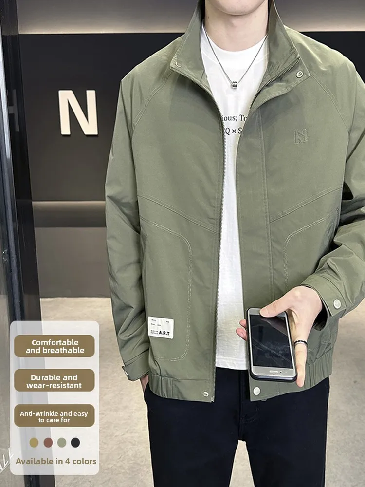 

Новая мужская куртка с воротником-стойкой 2025 года, повседневная, простая, стильная, осенне-весенняя, модная верхняя одежда, высококачественная, из полиэфирного волокна, на молнии