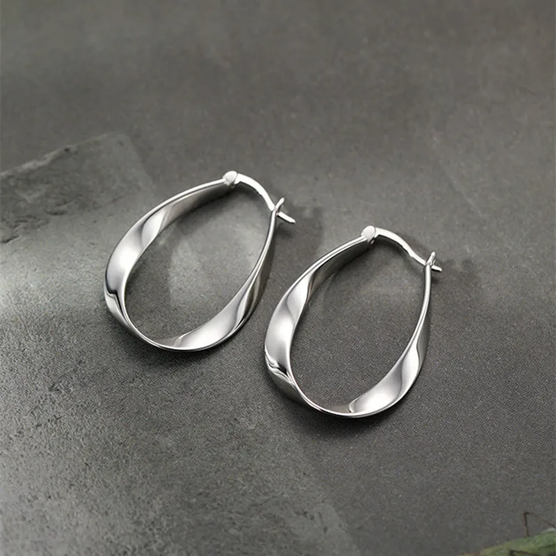 Silver 925 2024 Earring Geometric Twisted Drop Hoop Earrings for Women Niche Design Party Jewelry Gifts New Hot