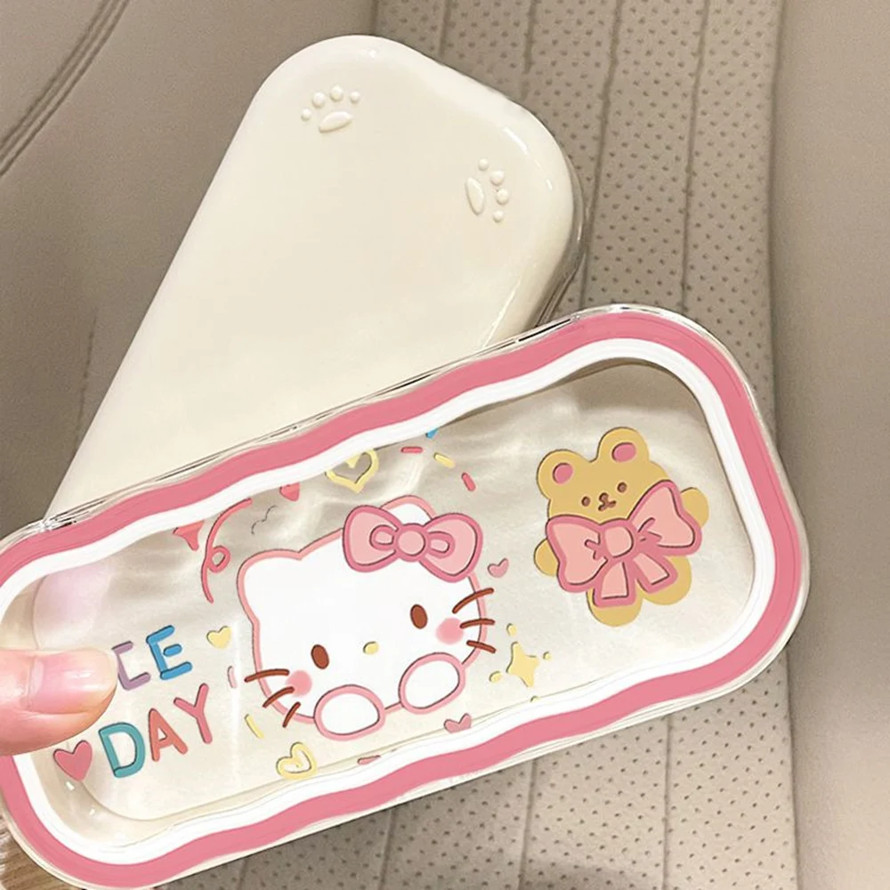 กล่องเก็บแว่นตาซานริโอ้ลายคิตตี้สุดน่ารัก อนิเมะ คาวาอี้ การ์ตูนน่ารักสำหรับสาวๆ กล่องใส่แว่นกันแดดแบบน่ารัก เป็นของขวัญ